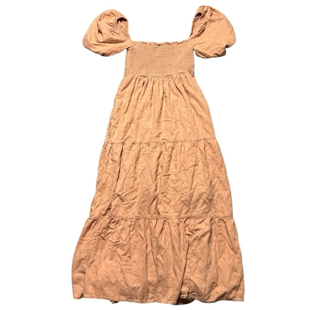 Abercrombie & Fitch Dusty Rose Babydoll Midi Sundress Puff Sleeves Size MT